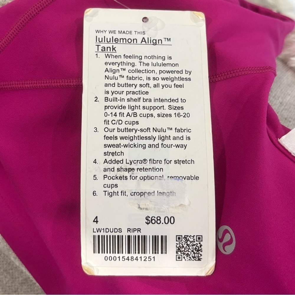 NWT Lululemon Align Tank Top In Ripened Raspberry Size 4 - Picture 5 of 6
